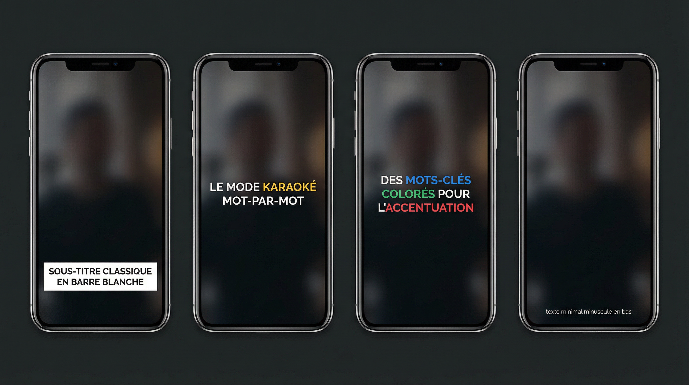 Differents styles de sous-titres disponibles : classique, mot par mot, colore et minimaliste